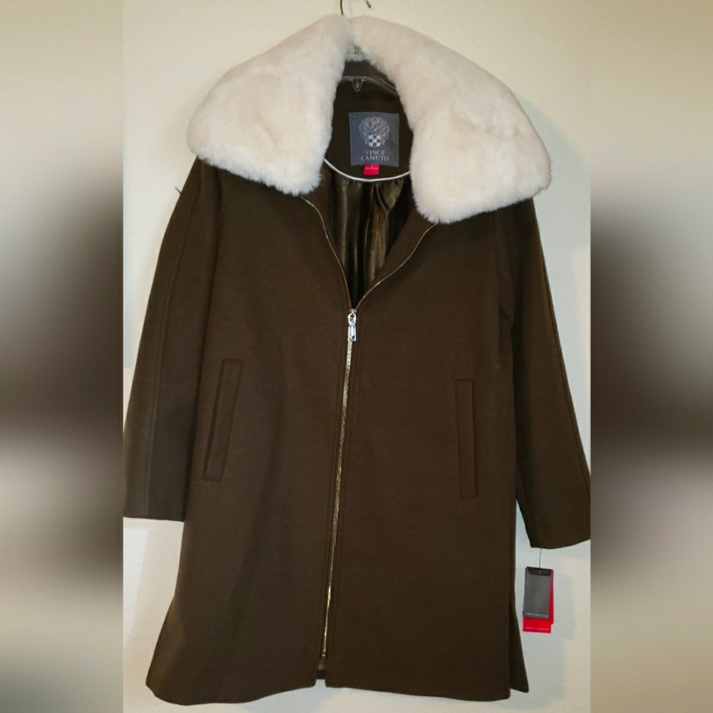 Vince Camuto Olive Coat with Detachable Collar women's size  S  NWT